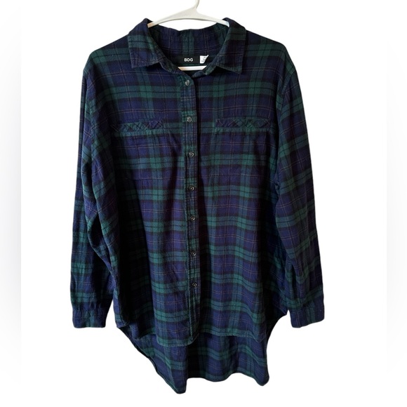 BDG OVERSIZED BLUE & GREEN PLAID FLANNEL - Picture 5 of 9
